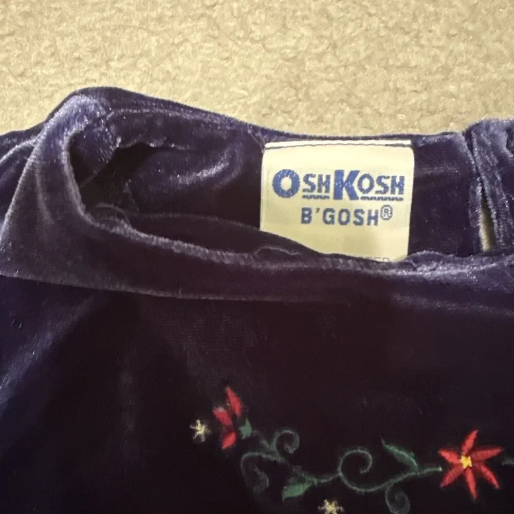 Vintage 90s Oshkosh Bgosh Velvet Dress Embroidered Girls Size 6 90s